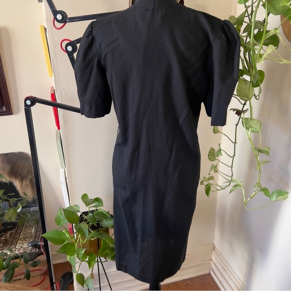 Vtg 80s Damon Petite Black Gold Button Dress - Union Made - Size 8 - Picture 3 of 11